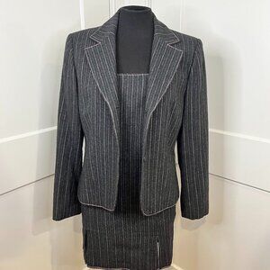 Wool Blend Black w/Pink Topstitch Blazer w/Midi Skirt/Mini Strapless Dres SZ6